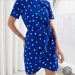 &other stories knot detail mini dress polka dot royal blue